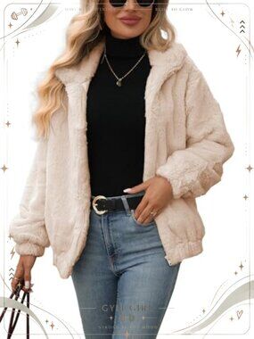 Women's Faux Fur Coat Full Zip Crop Fleece Jacket Warm Winter Outerwear